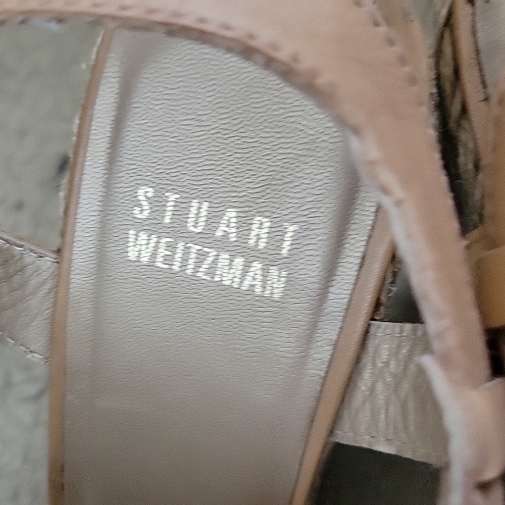 Stuart Weitzman Nude Gold Leather Espadrille Wedge Sandals Ankle Strap Size 8M - Picture 4 of 7